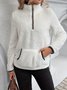 Lässig V-Ausschnitt Unifarben Sweatshirt