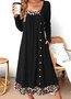 Damen Farbblock Frühling/Herbst Kleid Rundhals Langarm A-Linien-Kleid