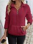 Lässig V-Ausschnitt Unifarben Sweatshirt