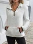 Lässig V-Ausschnitt Unifarben Sweatshirt