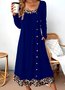 Damen Farbblock Frühling/Herbst Kleid Rundhals Langarm A-Linien-Kleid