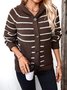 Damen Baumwolle Gestreift Langarm Bequem Lässig Strickjacke