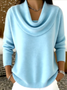 Damen Baumwolle Unifarben Langarm Bequem Lässig Pullover