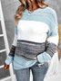 Damen Baumwolle Gestreift Langarm Bequem Lässig Pullover