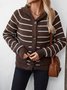 Damen Baumwolle Gestreift Langarm Bequem Lässig Strickjacke