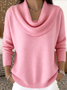 Damen Baumwolle Unifarben Langarm Bequem Lässig Pullover