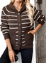 Damen Baumwolle Gestreift Langarm Bequem Lässig Strickjacke