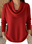 Damen Baumwolle Unifarben Langarm Bequem Lässig Pullover