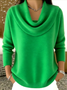 Damen Baumwolle Unifarben Langarm Bequem Lässig Pullover