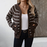 Damen Baumwolle Gestreift Langarm Bequem Lässig Strickjacke