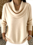 Damen Baumwolle Unifarben Langarm Bequem Lässig Pullover