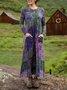 Damen Geometrisch Sommer Kleid Rundhals Langarm H-Linie Kleid