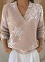 Damen Weihnachten Langarm Bequem Retro Pullover
