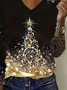 Lässig Weihnachten V-Ausschnitt Langarm T-Shirt