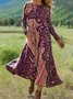 Damen Geometrisch Sommer Kleid Rundhals Langarm H-Linie Kleid