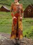 Damen Geometrisch Sommer Kleid Rundhals Langarm H-Linie Kleid