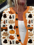 Damen Ahornblatt Langarm Bequem Retro Print Strickjacke