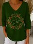 Retro Weihnachten V-Ausschnitt Dreiviertelärmel T-Shirt