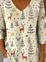 Retro Weihnachten V-Ausschnitt Dreiviertelärmel T-Shirt