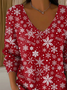 Lässig Weihnachten V-Ausschnitt Langarm T-Shirt