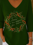 Retro Weihnachten V-Ausschnitt Dreiviertelärmel T-Shirt