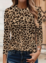 Lässig Leopard Rundhals Langarm T-Shirt