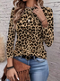 Lässig Leopard Rundhals Langarm T-Shirt