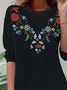 Lässig Geblümt Rundhals Langarm T-Shirt