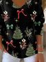 Lässig Weihnachten V-Ausschnitt Langarm T-Shirt