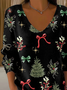 Lässig Weihnachten V-Ausschnitt Langarm T-Shirt