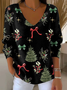 Lässig Weihnachten V-Ausschnitt Langarm T-Shirt