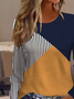Lässig Kontrastnaht Rundhals Langarm T-Shirt