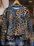 Lässig Rundhals Leopard Sweatshirt Print