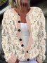 Damen Weihnachten Langarm Bequem Retro Print Strickjacke
