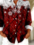 Hemdkragen Normale Ärmel Langarm Weihnachten Schnalle Regelmäßig Weit Knopfhemd Bluse für Damen