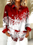 Hemdkragen Normale Ärmel Langarm Weihnachten Schnalle Regelmäßig Weit Knopfhemd Bluse für Damen