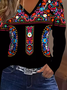 Lässig Geblümt V-Ausschnitt Langarm T-Shirt