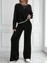 Damen Farbblock Zweiteiliges Set Täglich Langarm Lässig Frühling/Herbst Bluse mit Hose Matching Set