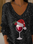 Lässig Weihnachten V-Ausschnitt Langarm T-Shirt