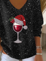Lässig Weihnachten V-Ausschnitt Langarm T-Shirt