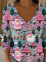 Lässig Weihnachtsmann V-Ausschnitt Langarm T-Shirt
