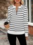 Lässig Stehkragen Gestreift Sweatshirt