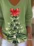 Lässig Weihnachten V-Ausschnitt Langarm T-Shirt