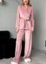 Damen Unifarben Zweiteiliges Set Täglich Langarm Lässig Frühling/Herbst Bluse mit Hose Matching Set