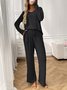 Damen Unifarben Zweiteiliges Set Täglich Langarm Lässig Frühling/Herbst Bluse mit Hose Matching Set