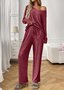 Damen Unifarben Zweiteiliges Set Täglich Langarm Lässig Frühling/Herbst Bluse mit Hose Matching Set