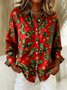 Schalkragen Langarm Weihnachten Regelmäßig Weit Bluse für Damen