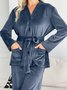 Damen Unifarben Zweiteiliges Set Täglich Langarm Lässig Frühling/Herbst Bluse mit Hose Matching Set