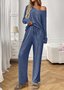 Damen Unifarben Zweiteiliges Set Täglich Langarm Lässig Frühling/Herbst Bluse mit Hose Matching Set