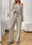 Damen Unifarben Zweiteiliges Set Täglich Langarm Lässig Frühling/Herbst Bluse mit Hose Matching Set